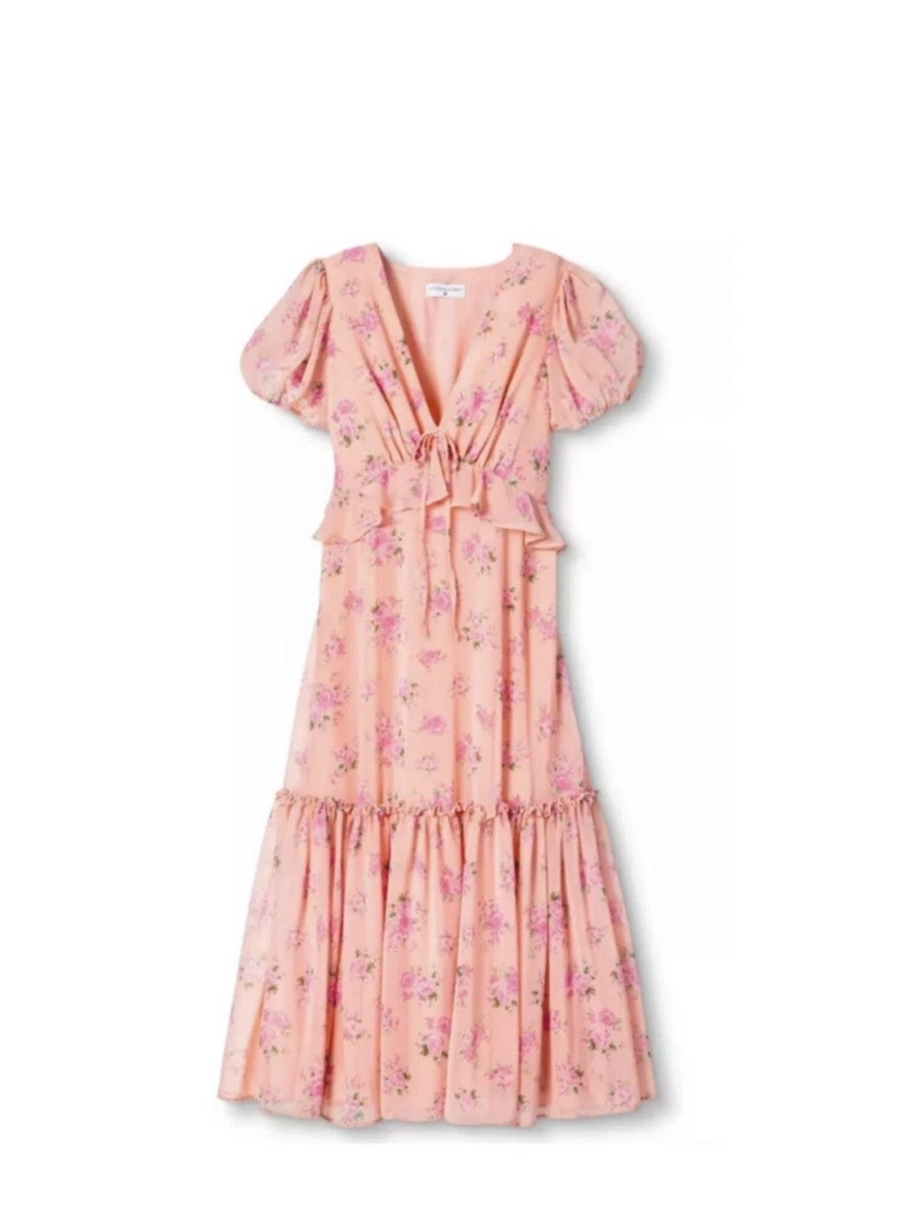 LoveShackFancy Floral Midi Dress with Tie-Front